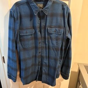 Filson Men's Casual Blue and Black Plaid Shirt